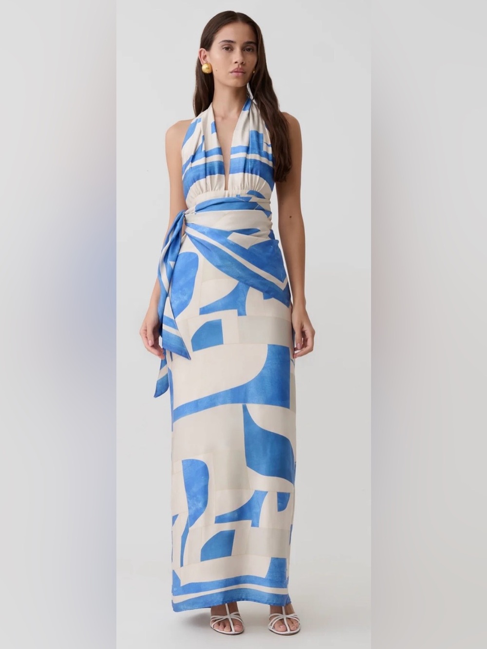 NWT Blue & Cream Halter Dress